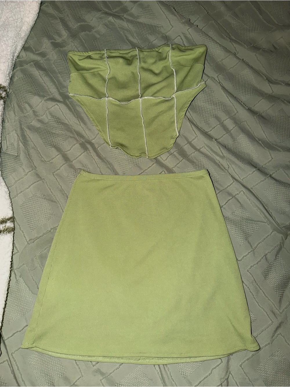 Women's Light Green Ribbed A-Line Skirt - Brand Unspecified